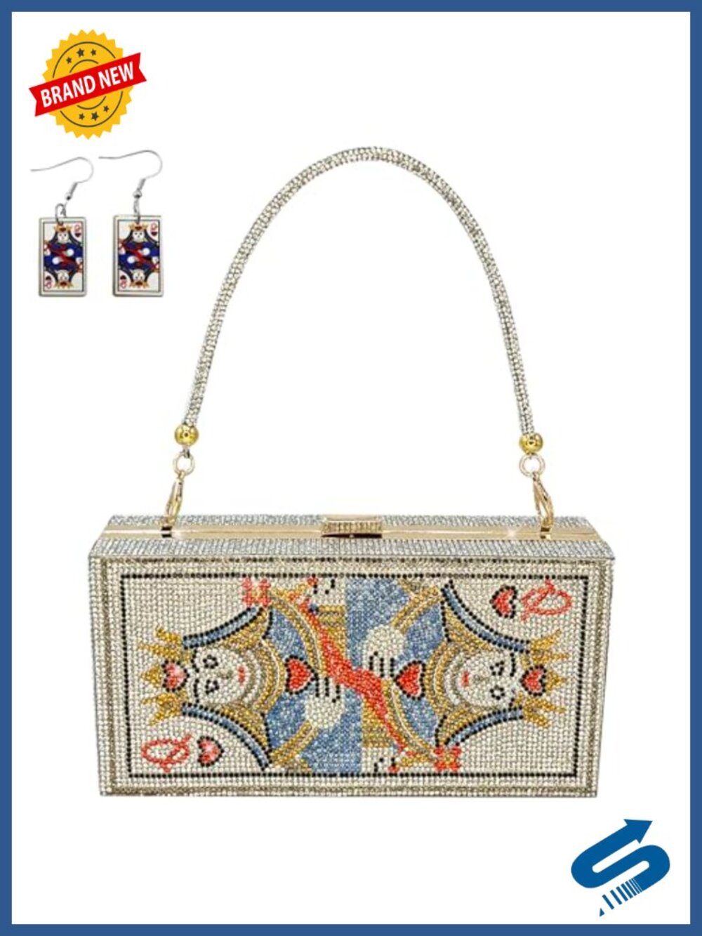Rhinestone Evening Clutch Purse Minaudiere with Chain Strap for Wedding Party